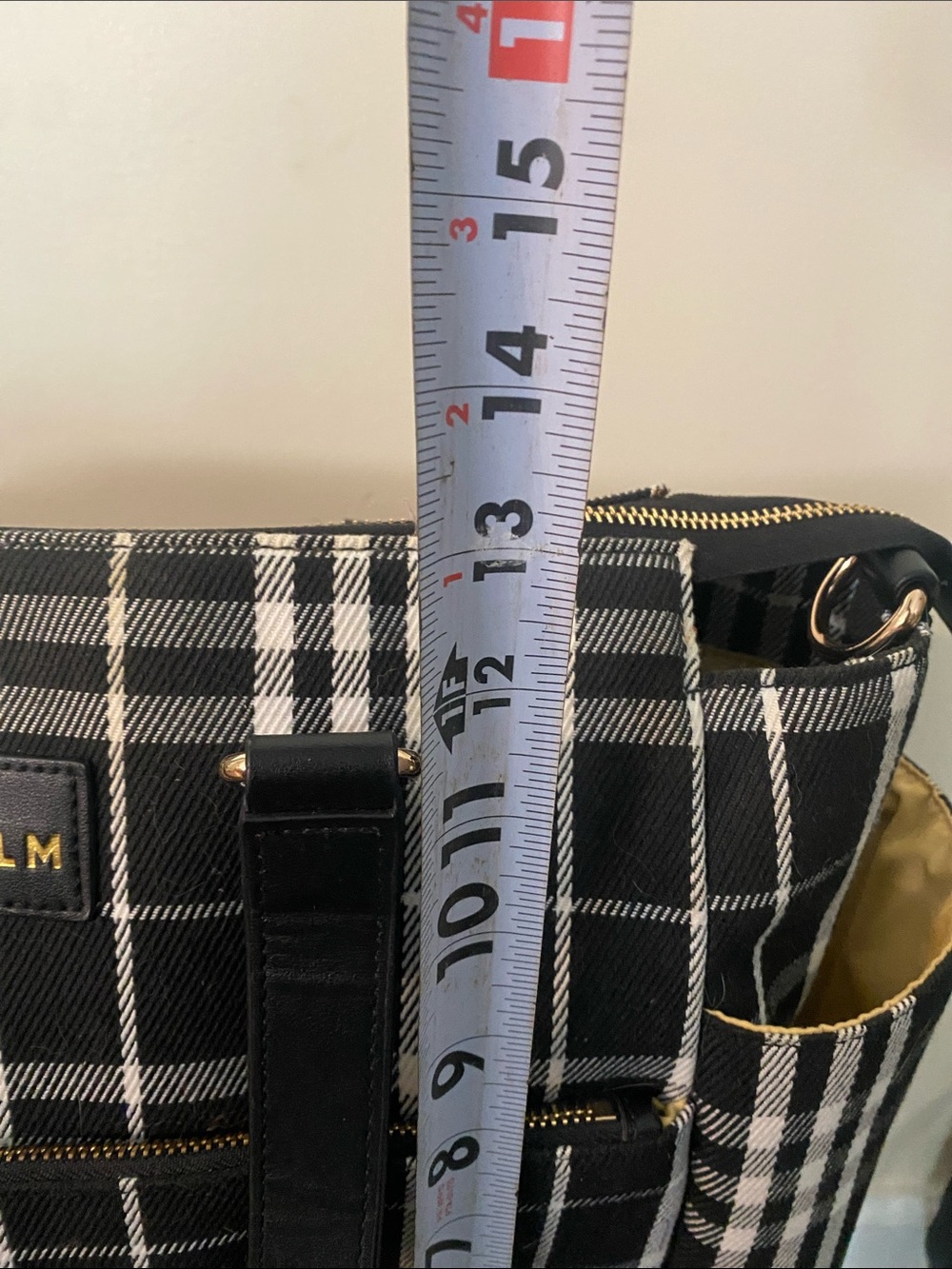 White Elm Gemini convertible backpack tote black and white tartan plaid. Travel - Picture 6 of 9